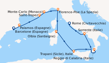 Itinéraire de la croisière Barcelone (Espagne), Palamos (Espagne), Saint...