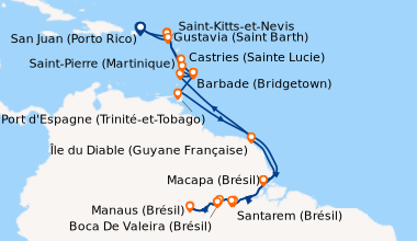 Itinéraire de la croisière San Juan (Porto Rico), Gustavia (Saint Barth)...