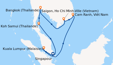 Itinéraire de la croisière Singapour, Kuala Lumpur (Malaisie), En mer, E...