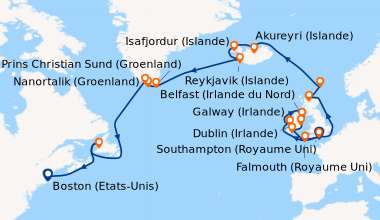 Itinéraire de la croisière Southampton (Royaume Uni) , En mer, Belfast (...
