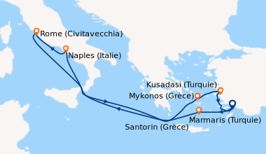 Itinéraire de la croisière Marmaris (Turquie), Santorin (Grèce), En mer,...