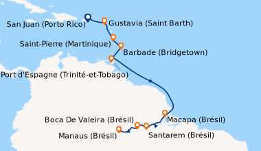 Itinéraire de la croisière San Juan (Porto Rico), Gustavia (Saint Barth)...