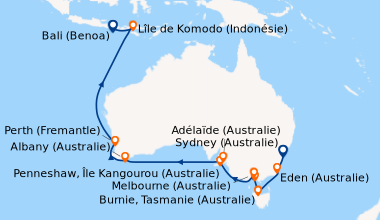 Itinéraire de la croisière Sydney (Australie), Eden (Australie), En mer,...
