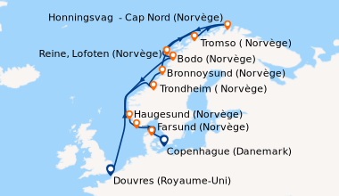 Itinéraire de la croisière Douvres (Royaume-Uni), En mer, En mer, Trondh...