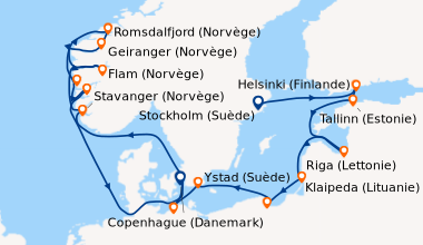 Itinéraire de la croisière Stockholm (Suède), Helsinki (Finlande), Talli...
