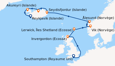 Itinéraire de la croisière Southampton (Royaume Uni) , En mer, Invergord...