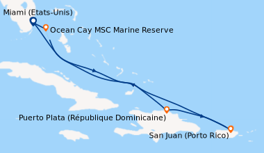 Itinéraire de la croisière Miami (Etats-Unis), Ocean Cay MSC Marine Rese...