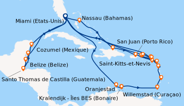 Itinéraire de la croisière Miami (Etats-Unis), En mer, Cozumel (Mexique)...
