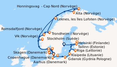 Itinéraire de la croisière Copenhague (Danemark), Copenhague (Danemark),...