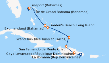 Itinéraire de la croisière Joyaux du nord des Caraïbes