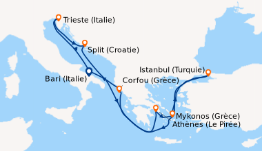 Itinéraire de la croisière Bari (Italie), Trieste (Italie), Split (Croat...