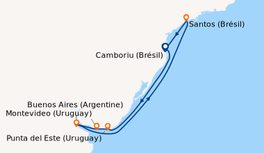 Itinéraire de la croisière Camboriu (Brésil), En mer, Punta del Este (Ur...