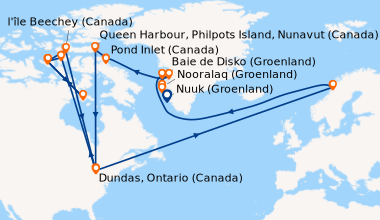 Itinéraire de la croisière Au cœur du passage du Nord-Ouest