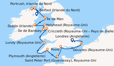 Itinéraire de la croisière Londres (Angleterre), Douvres (Royaume-Uni), ...