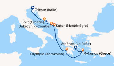 Itinéraire de la croisière Trieste (Italie), Split (Croatie), Dubrovnik ...