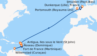 Itinéraire de la croisière Paradis tropicaux et Transatlantique