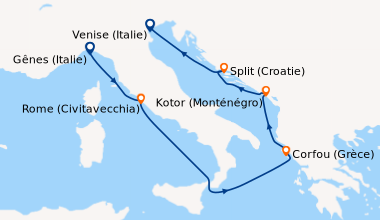 Itinéraire de la croisière Gênes (Italie), Rome (Civitavecchia), En mer,...