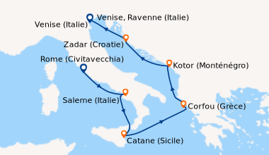 Itinéraire de la croisière Rome (Civitavecchia), Salerne (Italie), Catan...