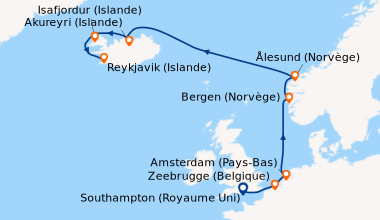 Itinéraire de la croisière Southampton (Royaume Uni), Zeebrugge (Belgiqu...