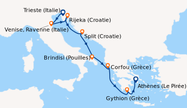 Itinéraire de la croisière Trieste (Italie), Venise, Ravenne (Italie), R...