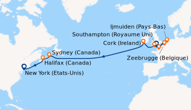 Itinéraire de la croisière Southampton (Royaume Uni) , Ijmuiden (Pays-Ba...