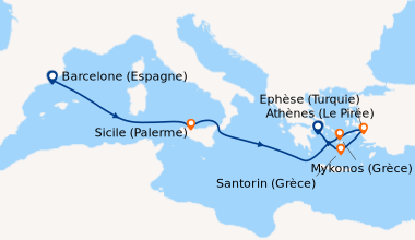 Itinéraire de la croisière Barcelone (Espagne), En mer, Sicile (Palerme)...