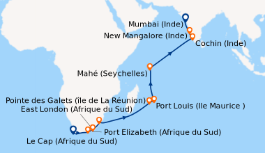 Itinéraire de la croisière Le Cap (Afrique du Sud), En mer, Port Elizabe...