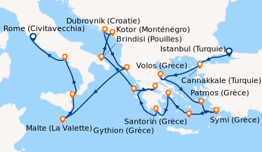 Itinéraire de la croisière Istanbul (Turquie), Cannakkale (Turquie), Vol...