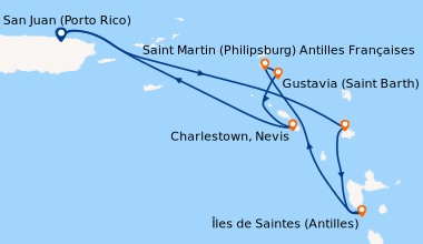 Itinéraire de la croisière San Juan (Porto Rico), En mer, Antigua, Iles ...