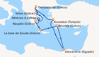 Itinéraire de la croisière Athènes (Le Pirée), Volos (Grèce), Thessaloni...