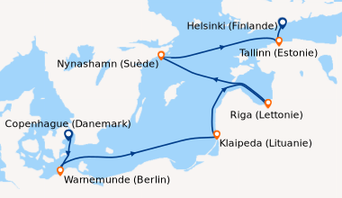 Itinéraire de la croisière Copenhague (Danemark), Warnemunde (Berlin), E...