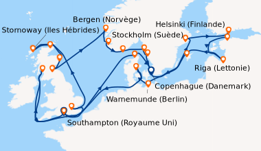Itinéraire de la croisière Southampton (Royaume Uni) , En mer, Skagen (D...