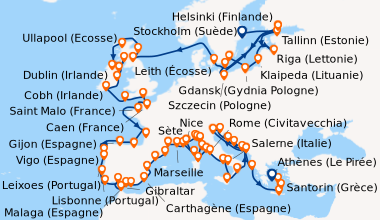 Itinéraire de la croisière Stockholm (Suède), Helsinki (Finlande), Talli...