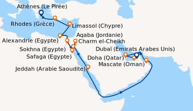 Itinéraire de la croisière Athènes (Le Pirée), Rhodes (Grèce), Limassol ...