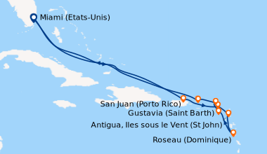 Itinéraire de la croisière Miami (Etats-Unis), En mer, En mer, San Juan ...
