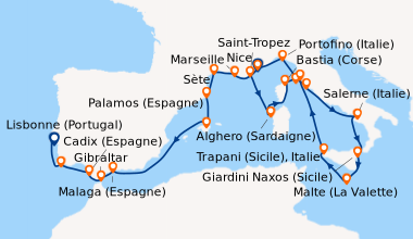 Carte de l'itinéraire de la croisière