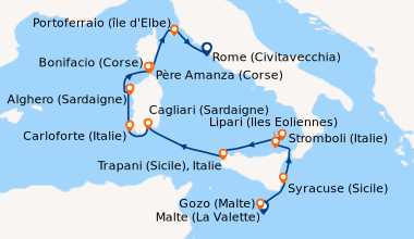 Itinéraire de la croisière Malte (La Valette), Gozo (Malte), Syracuse (S...
