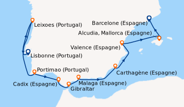 Itinéraire de la croisière Lisbonne (Portugal), Leixoes (Portugal), En m...