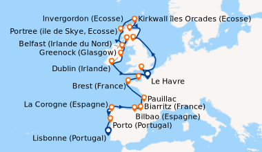 Itinéraire de la croisière Lisbonne (Portugal), Porto (Portugal), La Cor...