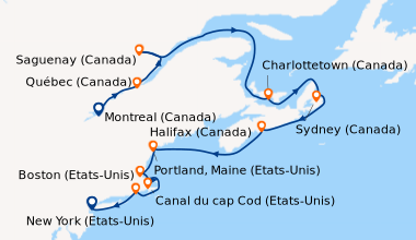 Itinéraire de la croisière Montreal (Canada), Québec (Canada), En mer, S...
