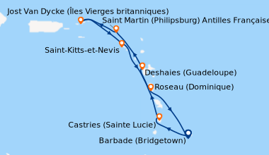 Itinéraire de la croisière Barbade (Bridgetown), Castries (Sainte Lucie)...