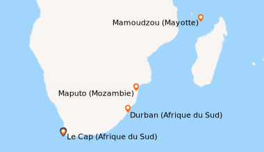 Itinéraire de la croisière Le Cap (Afrique du Sud), En mer, Durban (Afri...