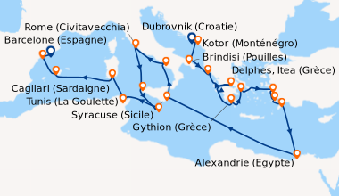 Itinéraire de la croisière Dubrovnik (Croatie), Kotor (Monténégro), Brin...