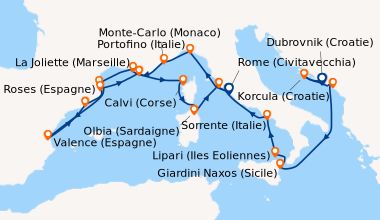 Itinéraire de la croisière Dubrovnik (Croatie), Korcula (Croatie), Kotor...
