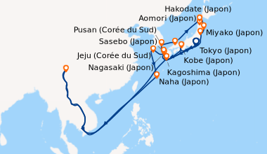 Itinéraire de la croisière Tokyo (Japon), Shimizu/Mt Fuji  (Japon), Kobe...