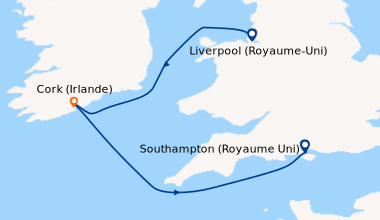 Itinéraire de la croisière Liverpool (Royaume-Uni), En mer, Cork (Irland...