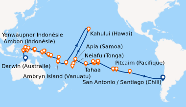 Itinéraire de la croisière Darwin (Australie), En mer, Ambon (Indonésie)...