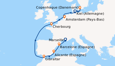 Itinéraire de la croisière Kiel (Allemagne), Copenhague (Danemark), En m...