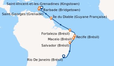 Itinéraire de la croisière Barbade (Bridgetown), Saint-Vincent-et-les-Gr...