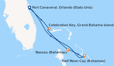 Itinéraire de la croisière Port Canaveral, Orlando (Etats-Unis), En mer,...